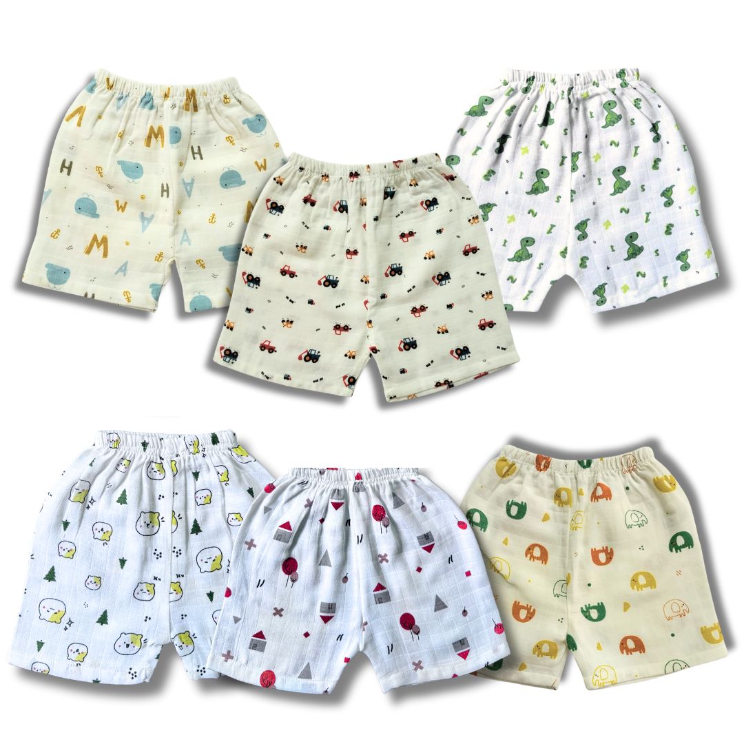 LazyToddler Summer Essential Pack of 6 Pure Muslin Cotton Shorts for Toddlers Infants