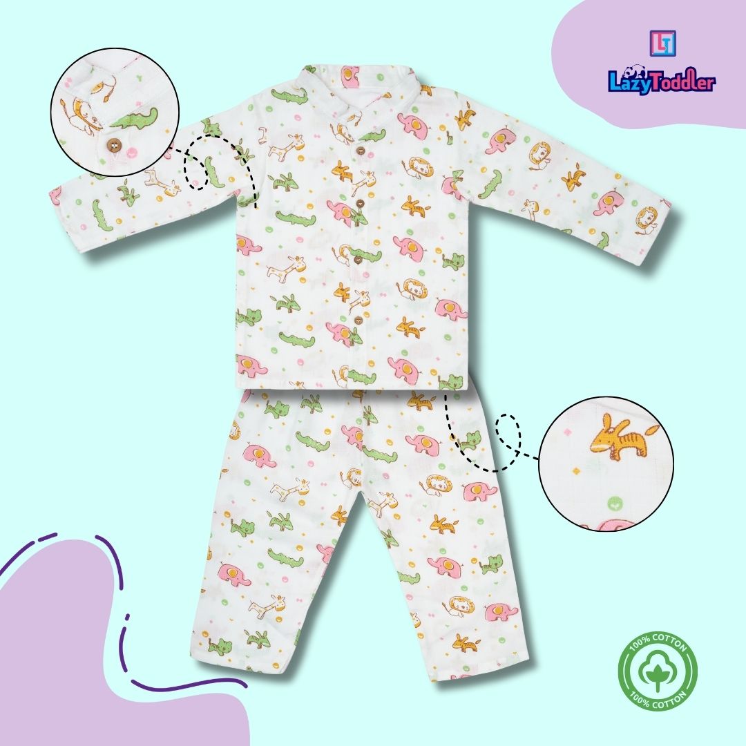 Premium Muslin Chinese Collar Co-ord Set Full Shirt & Pant (Lion)