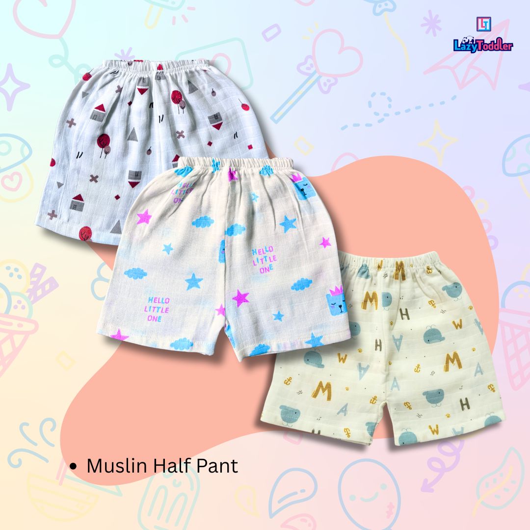 LazyToddler Summer Essential Pack of 6 Pure Muslin Cotton Shorts for Toddlers Infants
