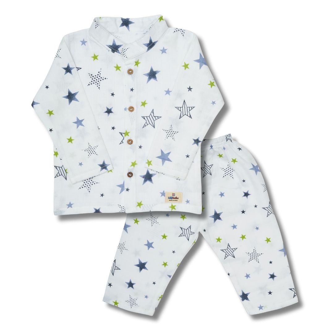 Premium Muslin Chinese Collar Co-ord Set Full Shirt & Pant (New Star)