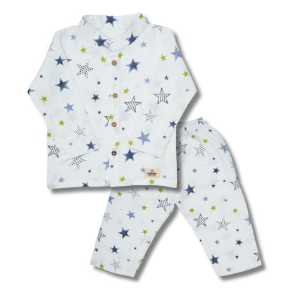 Premium Muslin Chinese Collar Co-ord Set Full Shirt & Pant (New Star)