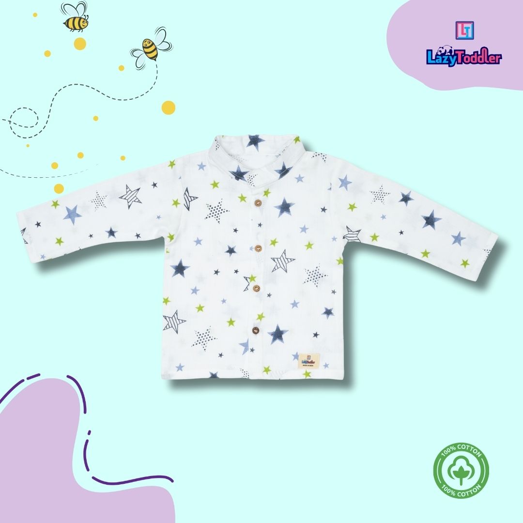 Premium Muslin Chinese Collar Co-ord Set Full Shirt & Pant (New Star)