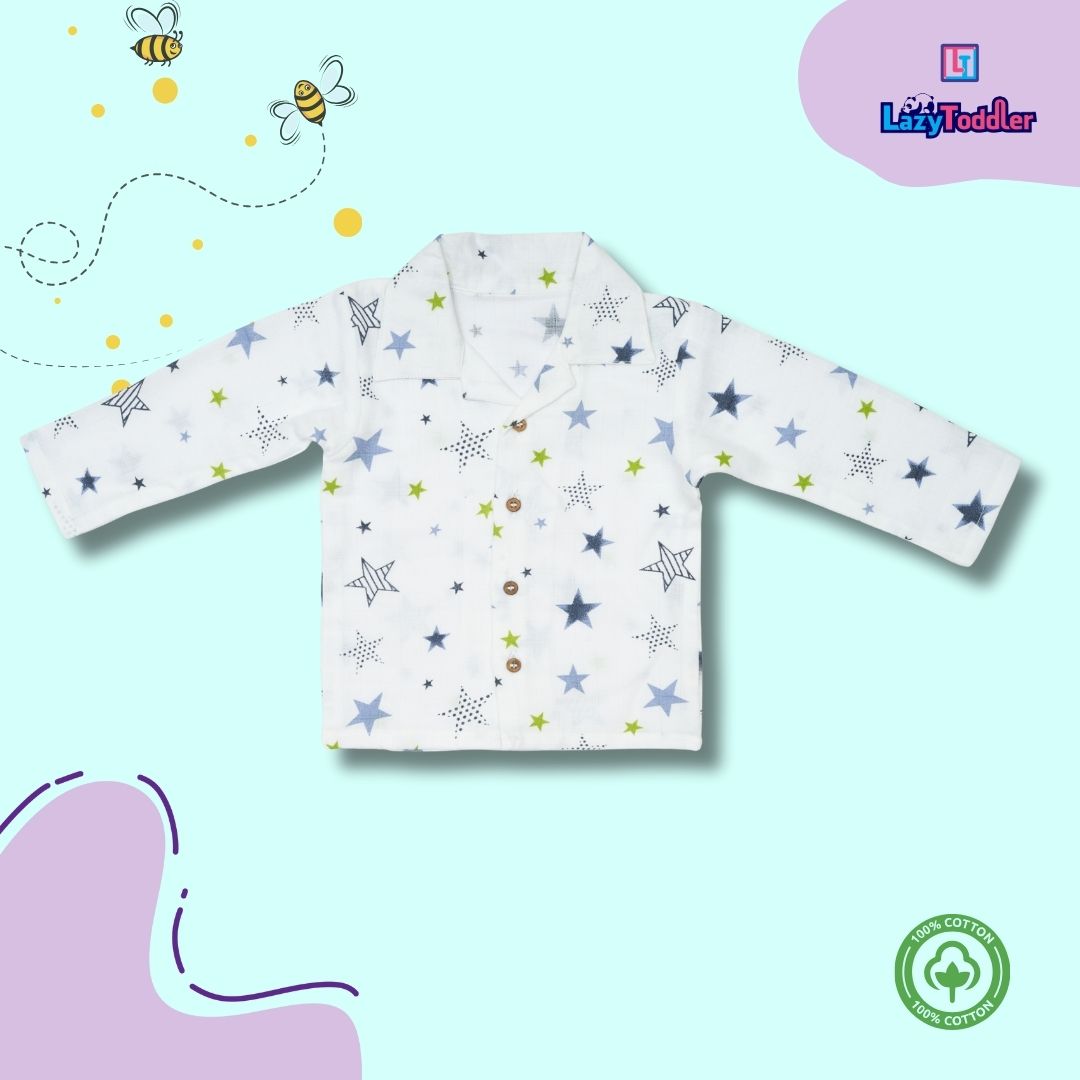 Premium Muslin Western Collar Co-ord Set (Star)  Full Shirt & Pant