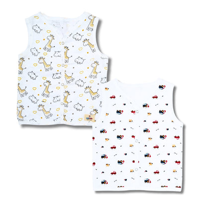 Premium Muslin Printed Push-Button Jhabla Pack of 2 - Mix Print