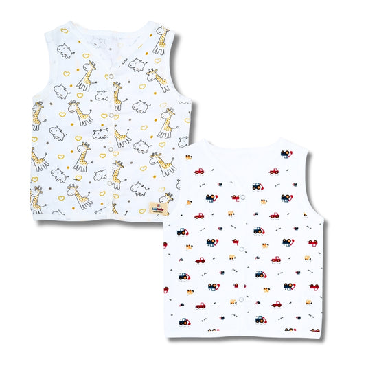 Premium Muslin Printed Push-Button Jhabla Pack of 2 - Mix Print