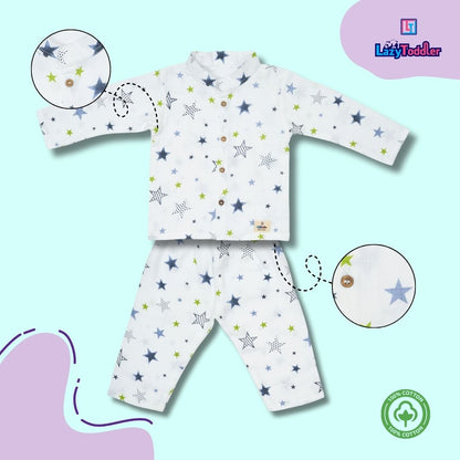 Premium Muslin Chinese Collar Co-ord Set Full Shirt & Pant (New Star)