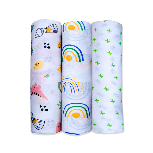 Super soft baby blankets 100% cotton swaddles Cozy infant wraps Gentle baby swaddle cloths triple pack muslin swaddle wraping clothes lazytoddler.com