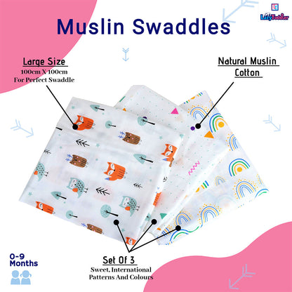Baby Swaddle Blankets Muslin Swaddle Set Soft and Breathable Swaddles Newborn Essentials Gender-Neutral Swaddle Wrap