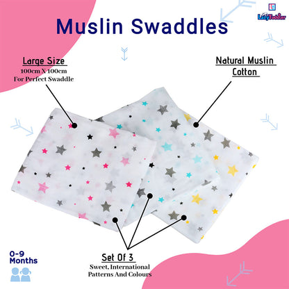 Muslin Swaddle Set of 3 - Multi Star
