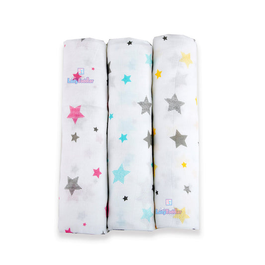 Super soft baby blankets 100% cotton swaddles Cozy infant wraps Gentle baby swaddle cloths triple pack muslin swaddle wraping clothes lazytoddler.com