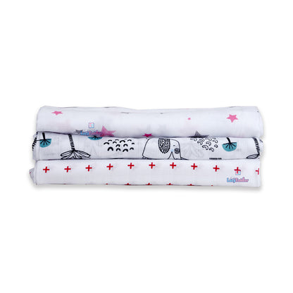 Muslin Swaddle Set of 3 - Pink & Red