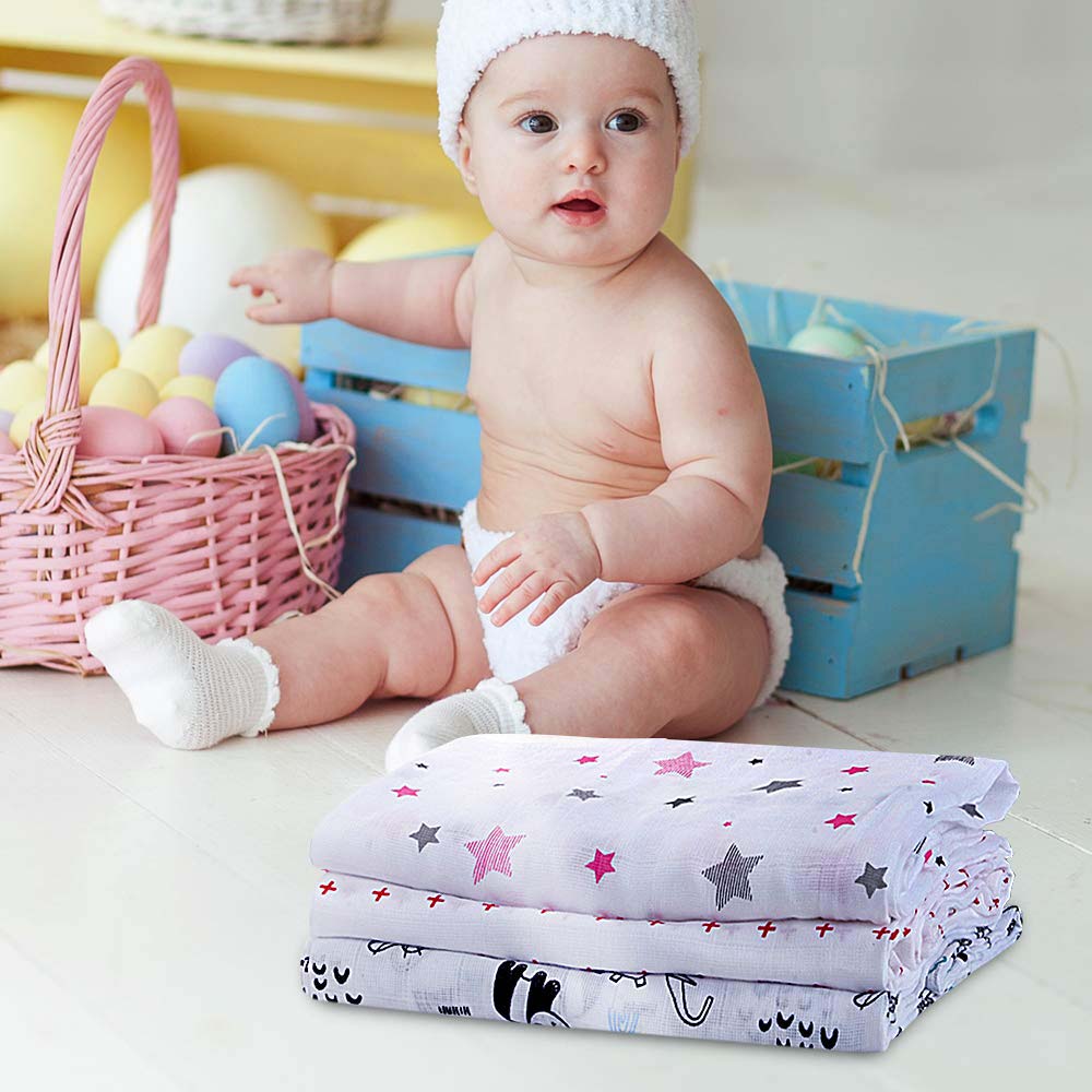 Super soft baby blankets 100% cotton swaddles Cozy infant wraps Gentle baby swaddle cloths triple pack muslin swaddle wraping clothes lazytoddler.com