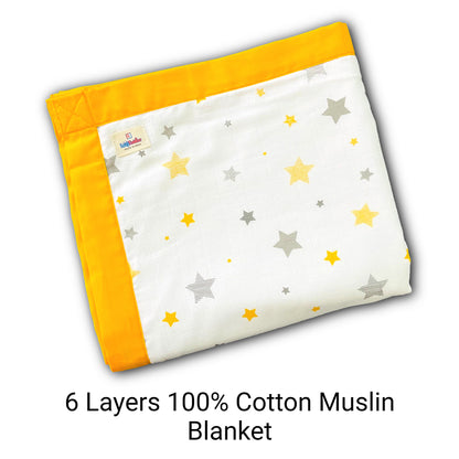Muslin Quilt - 6 layers of of Incredibly Muslin Softness Great for Toddler and Young Child - Yellow Star Design