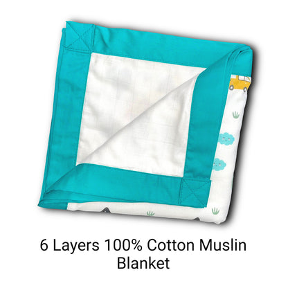 Muslin Quilt - 6 layers of of Incredibly Muslin Softness Great for Toddler and Young Child - Car Design