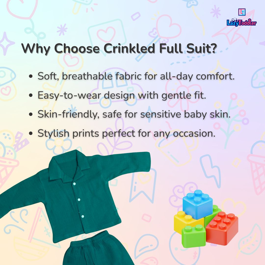 Crinkled Muslin Full Night Suit Premium Open Collar