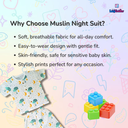 LazyToddler Muslin Half Shirt and Full Pant Set (Cloud)