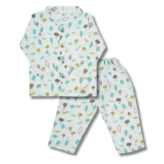 Premium Muslin Chinese Collar Co-ord Set Full Shirt & Pant (Tree)