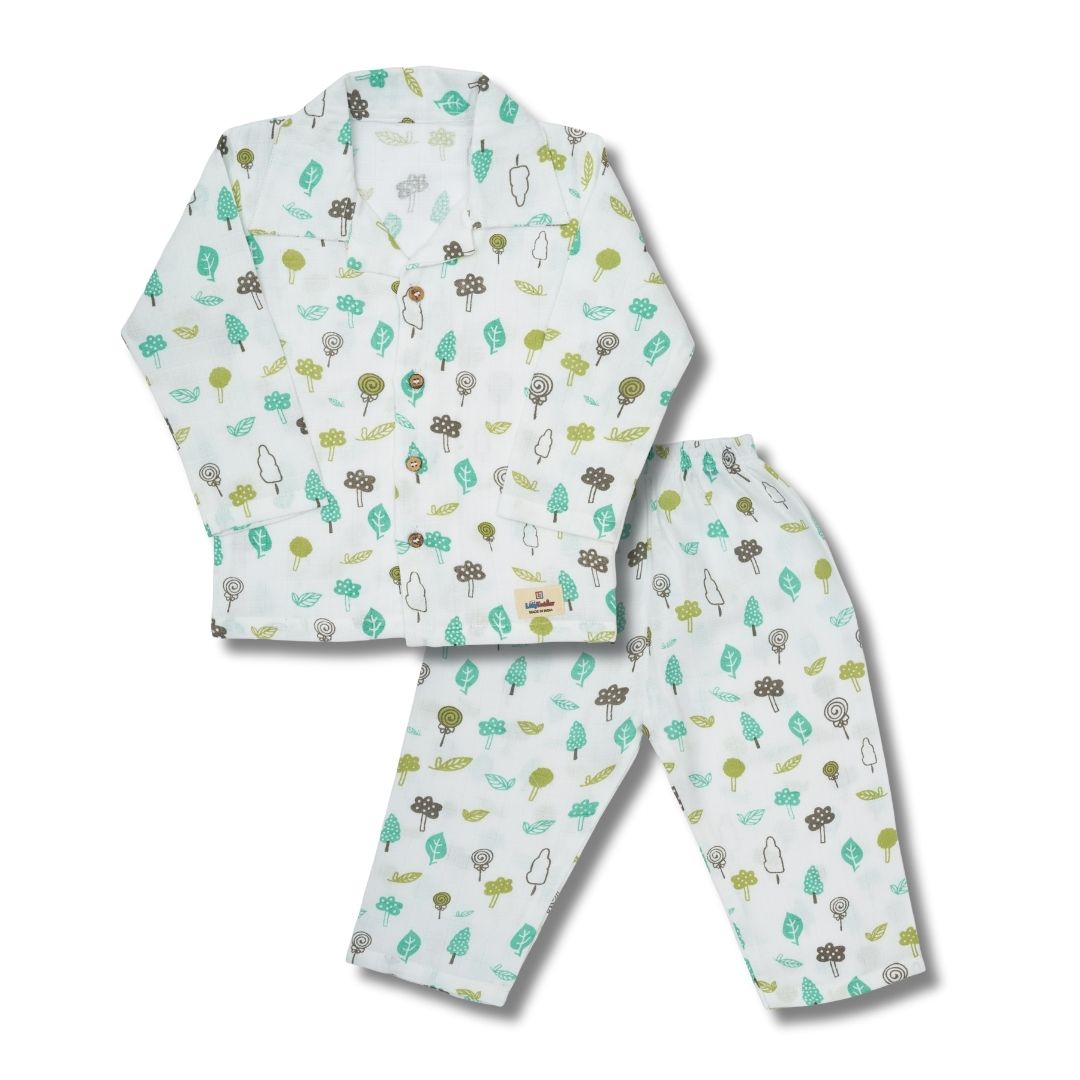 Premium Muslin Western Collar Co-ord Set (Tree)  Full Shirt & Pant