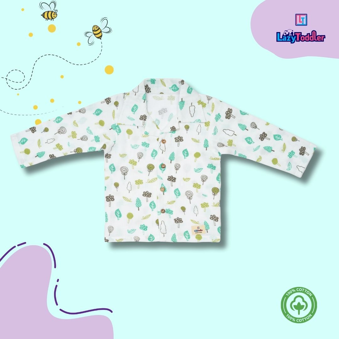 Premium Muslin Western Collar Co-ord Set (Tree)  Full Shirt & Pant