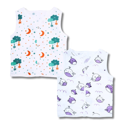 Premium Muslin Printed Push-Button Jhabla Pack of 2 - Mix Print