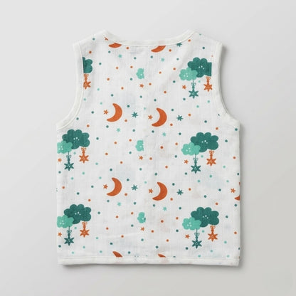 Premium Muslin Printed Push-Button Jhabla Pack of 2 - Mix Print