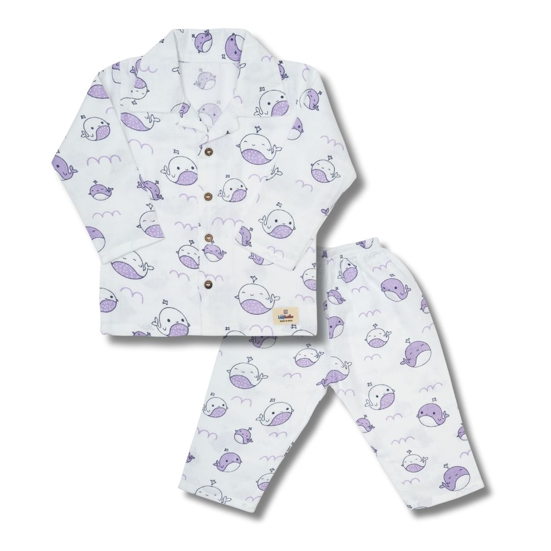 Premium Muslin Western Collar Co-ord Set (Whale)  Full Shirt & Pant