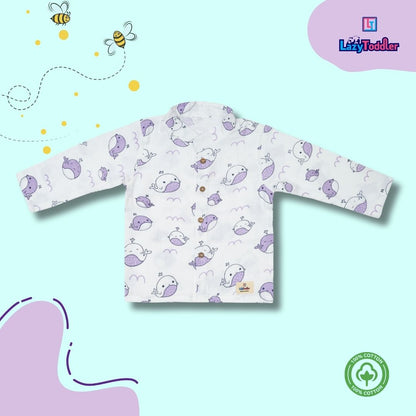 Premium Muslin Chinese Collar Co-ord Set Full Shirt & Pant (Whale)