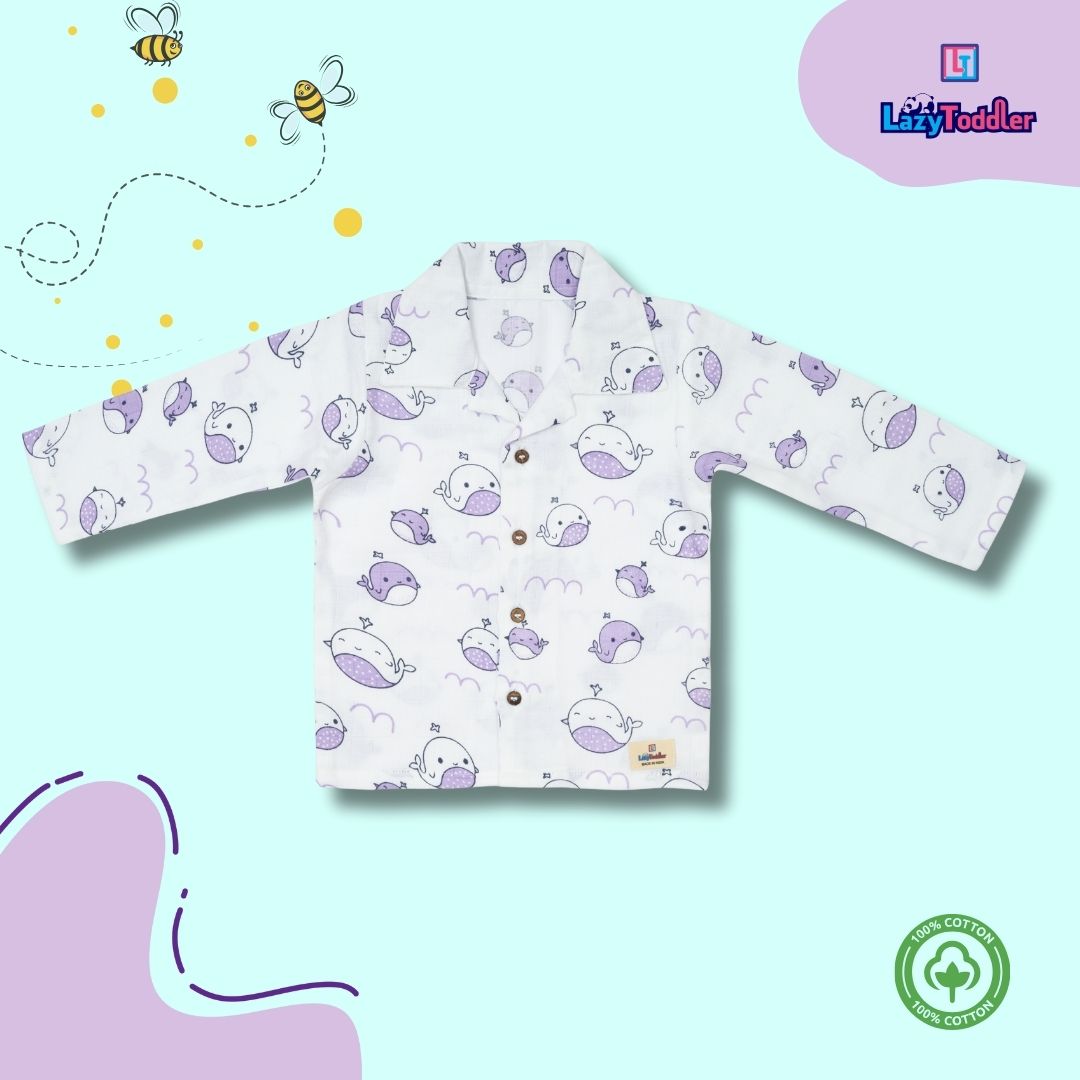 Premium Muslin Western Collar Co-ord Set (Whale)  Full Shirt & Pant