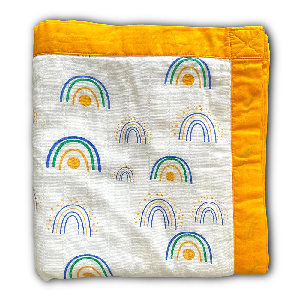 Muslin Quilt - 6 layers of of Incredibly Muslin Softness Great for Toddler and Young Child - Rainbow Design