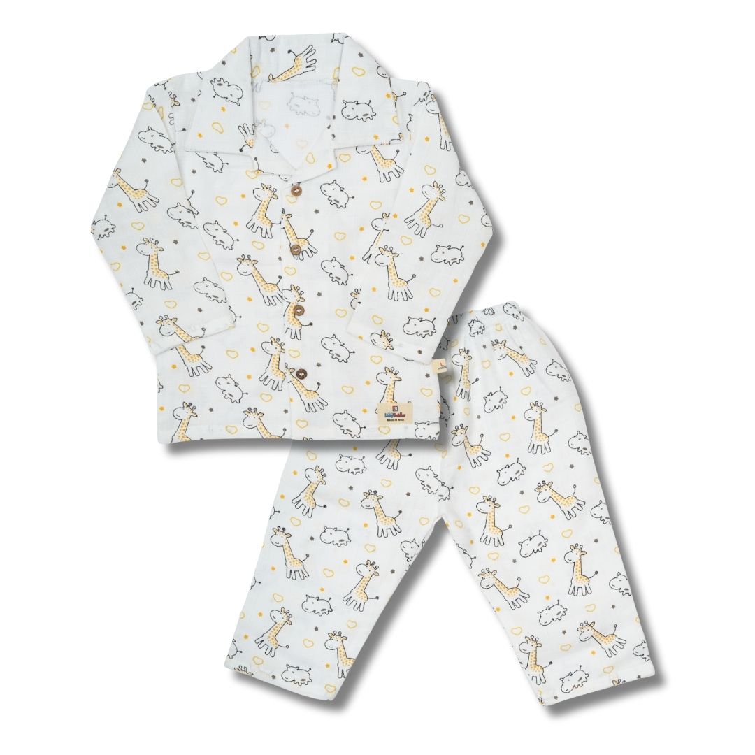 Premium Muslin Western Collar Co-ord Set (Giraffe)  Full Shirt & Pant