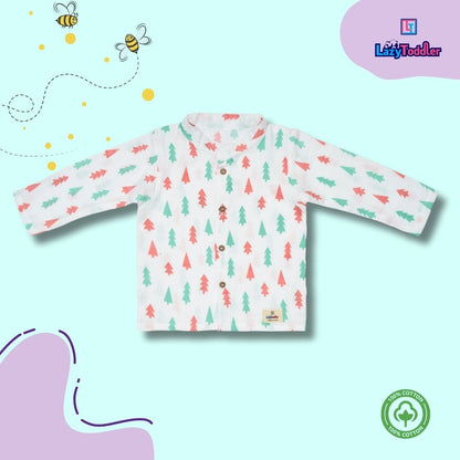 Premium Muslin Chinese Collar Co-ord Set Full Shirt & Pant (X-Mas Tree)