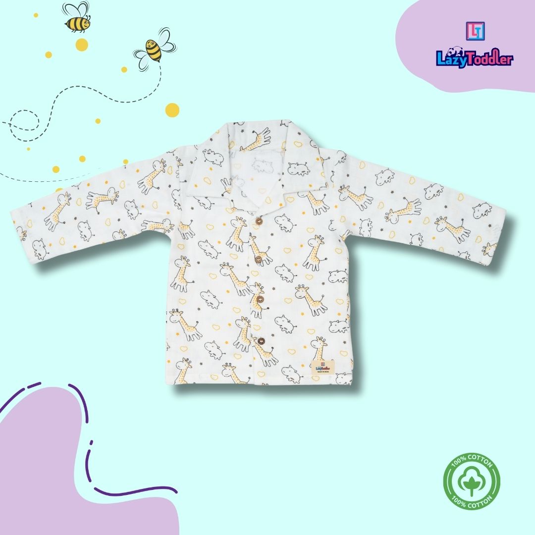 Premium Muslin Western Collar Co-ord Set (Giraffe)  Full Shirt & Pant