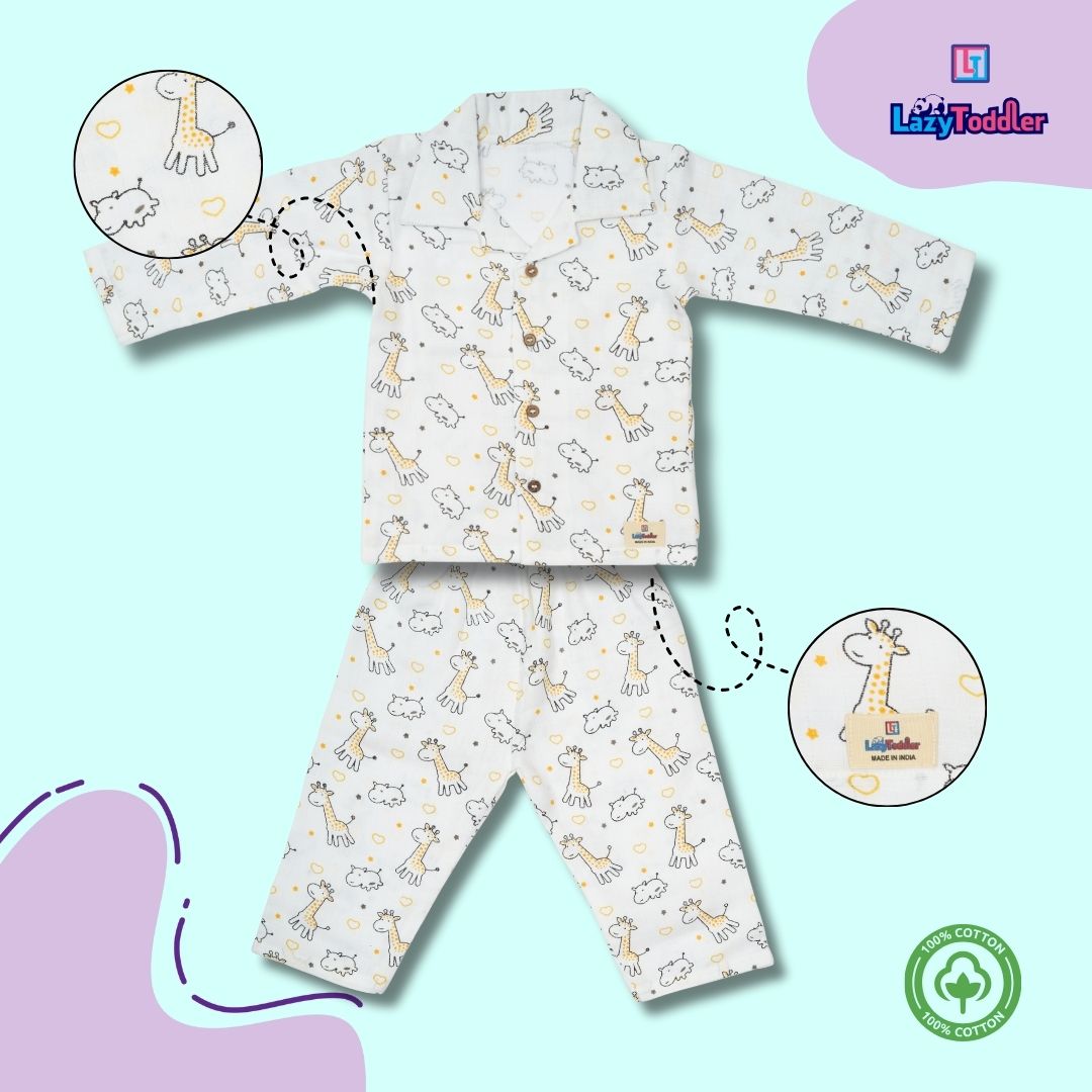 Premium Muslin Western Collar Co-ord Set (Giraffe)  Full Shirt & Pant