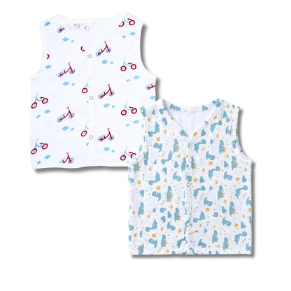 Premium Muslin Printed Push-Button Jhabla Pack of 2 - Mix Print