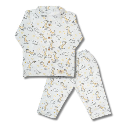 Premium Muslin Chinese Collar Co-ord Set Full Shirt & Pant (Giraffe)