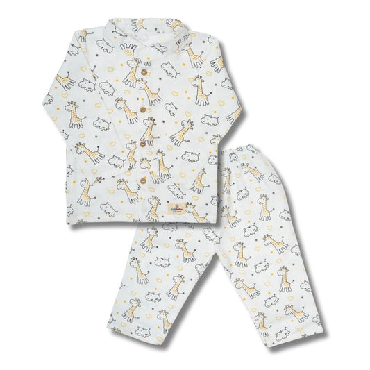 Premium Muslin Chinese Collar Co-ord Set Full Shirt & Pant (Giraffe)