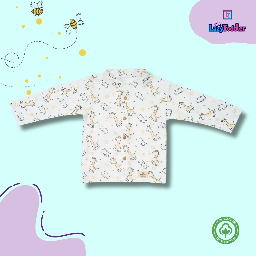 Premium Muslin Chinese Collar Co-ord Set Full Shirt & Pant (Giraffe)