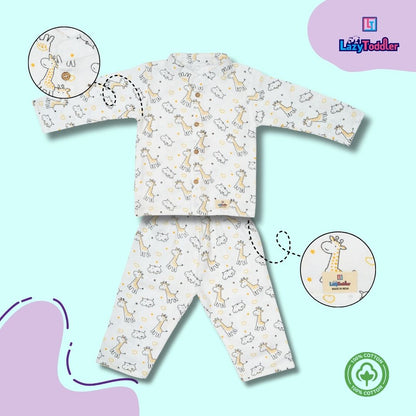 Premium Muslin Chinese Collar Co-ord Set Full Shirt & Pant (Giraffe)