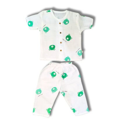 LazyToddler Muslin Half Shirt and Full Pant Set (Bear)