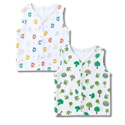 Premium Muslin Printed Push-Button Jhabla Pack of 2 - Mix Print