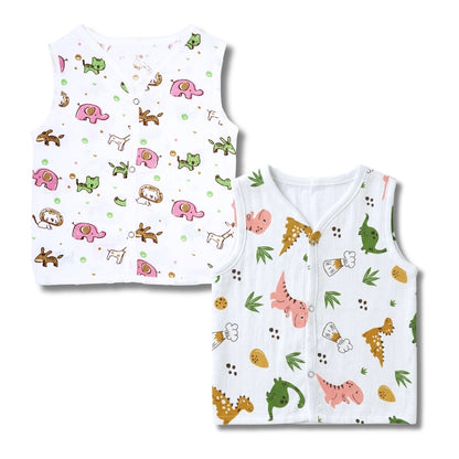 Premium Muslin Printed Push-Button Jhabla Pack of 2 - Mix Print