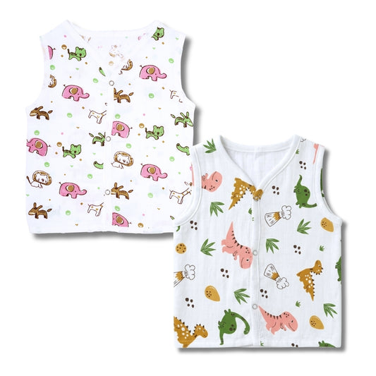 Premium Muslin Printed Push-Button Jhabla Pack of 2 - Mix Print
