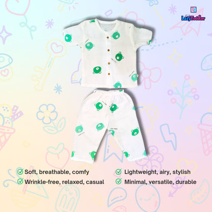 LazyToddler Muslin Half Shirt and Full Pant Set (Bear)