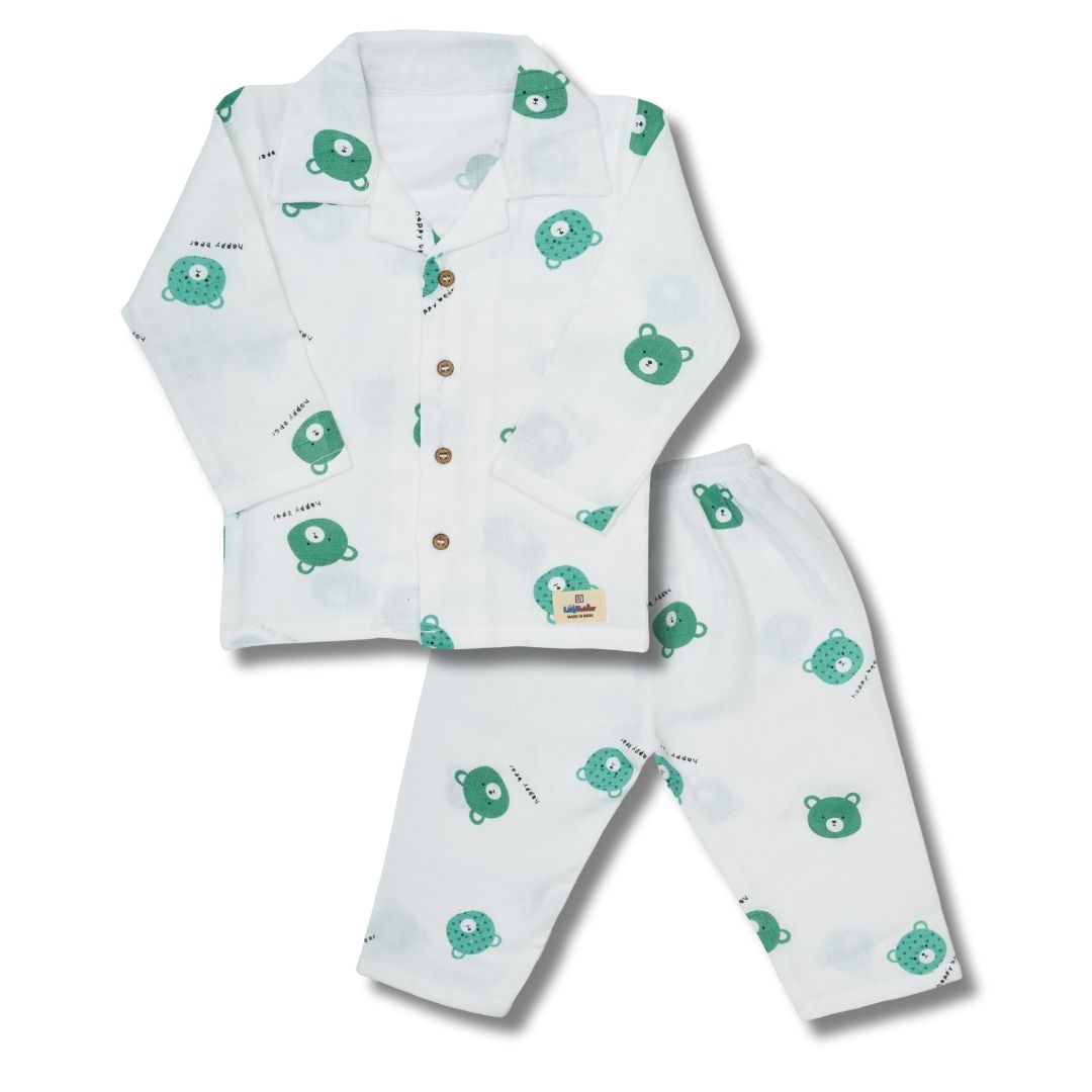 Premium Muslin Western Collar Co-ord Set (Bear)  Full Shirt & Pant
