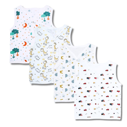 Premium Muslin Printed Push-Button Jhabla Pack of 4 - Mix Print