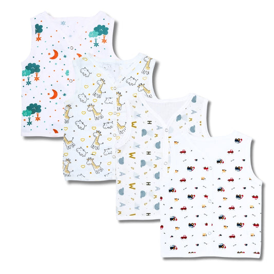 Premium Muslin Printed Push-Button Jhabla Pack of 4 - Mix Print