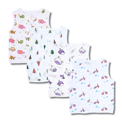 Premium Muslin Printed Push-Button Jhabla Pack of 4 - Mix Print