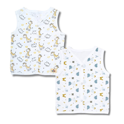 Premium Muslin Printed Push-Button Jhabla Pack of 2 - Mix Print
