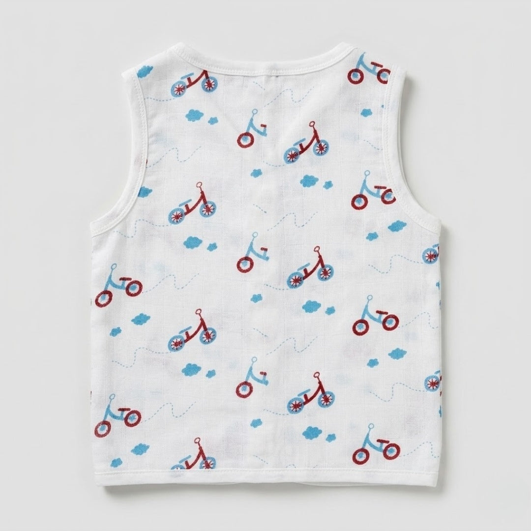 Premium Muslin Printed Push-Button Jhabla Pack of 4 - Mix Print