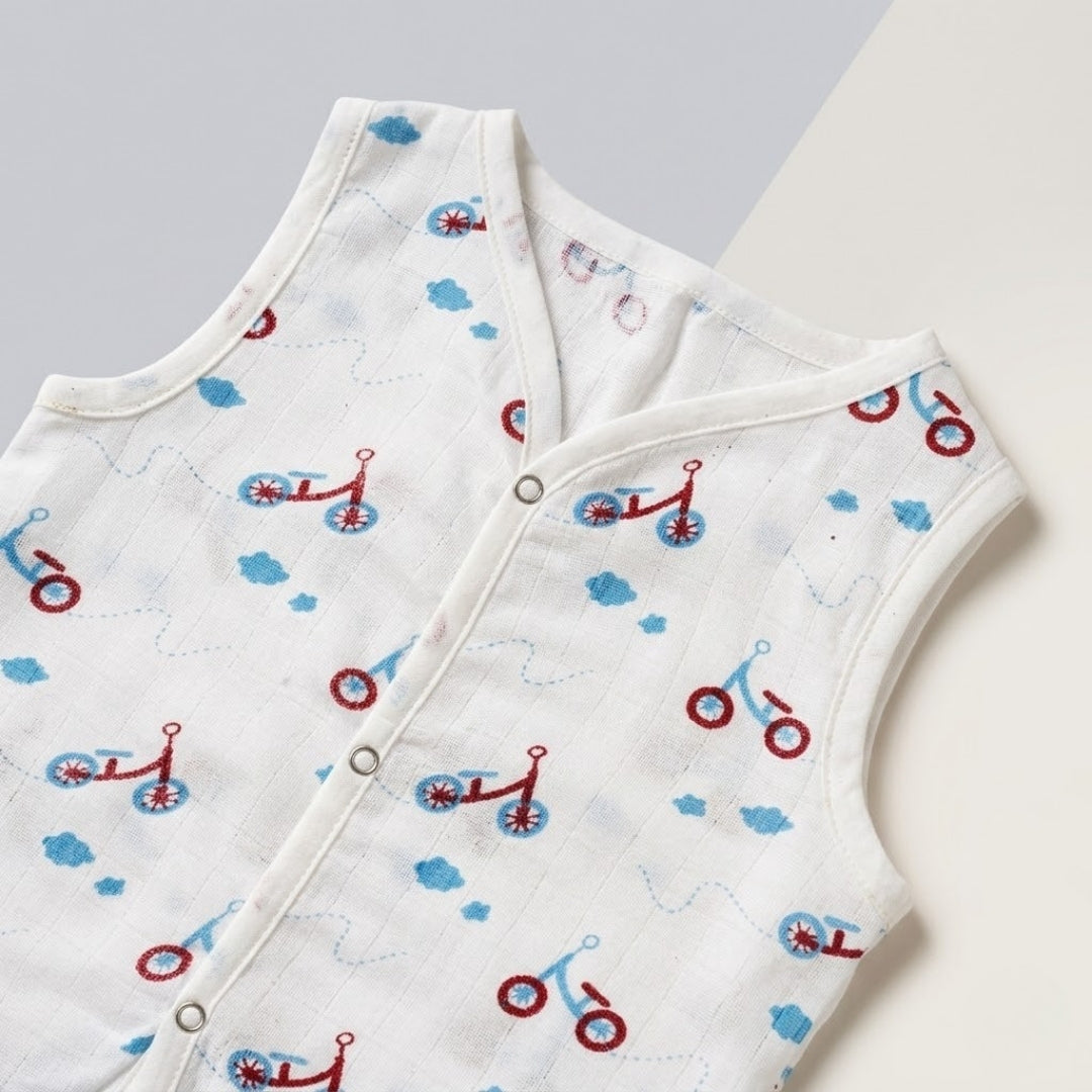 Premium Muslin Printed Push-Button Jhabla Pack of 4 - Mix Print